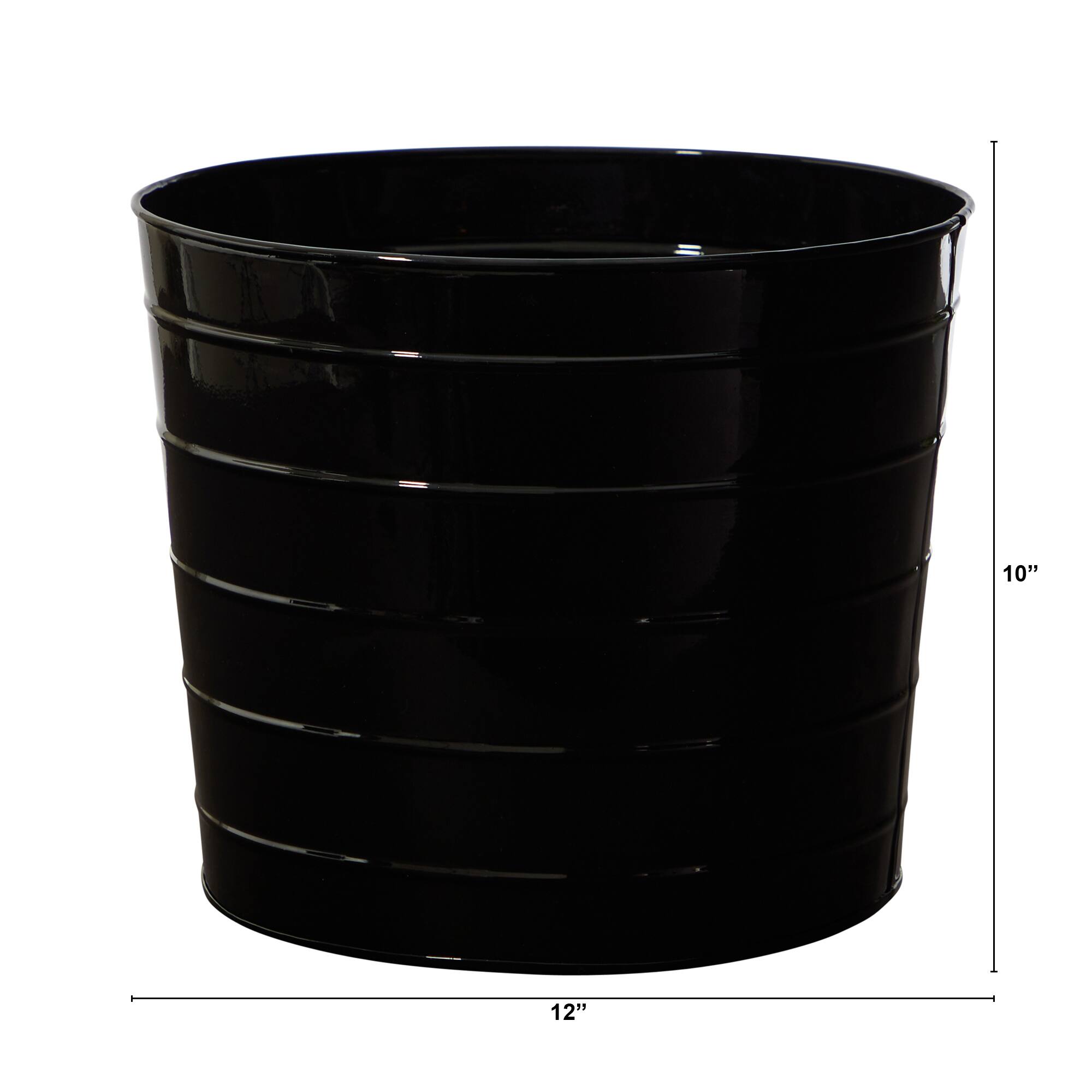 10" Farmhouse Black Metal Ribbed Planter